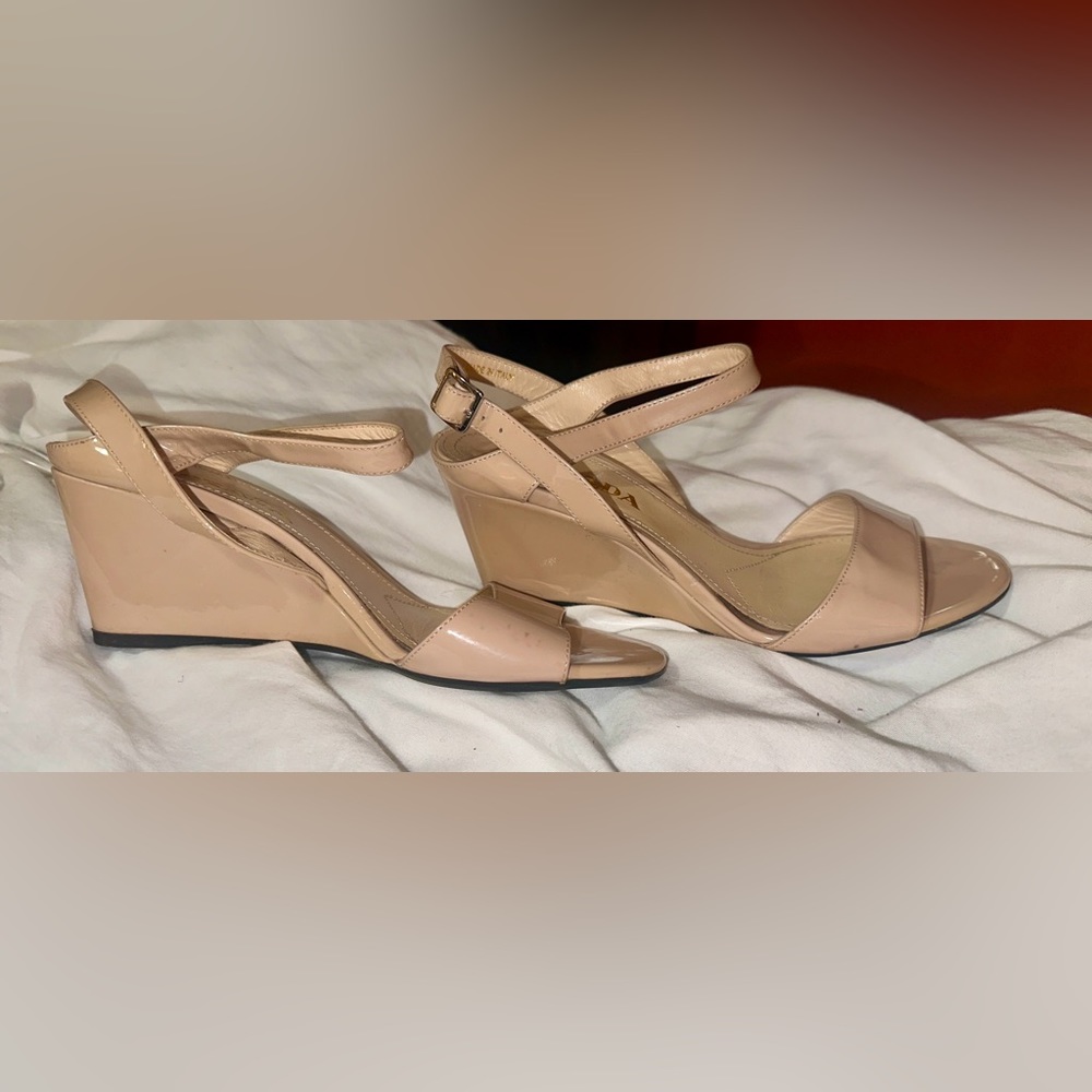 Prada Cipria Patent Leather Wedge